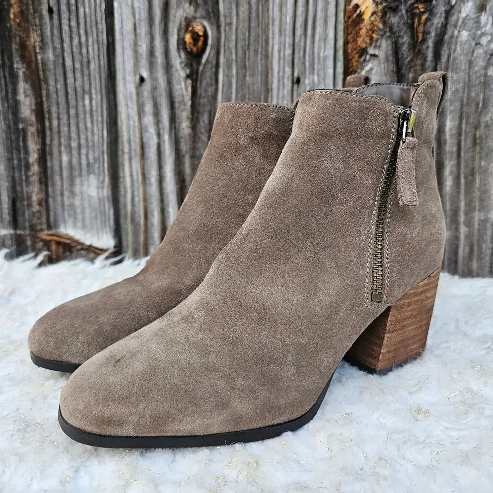 Suede Ankle Boot Tan Leather Blondo Waterproof Siena Bootie Size 8.5 Zip Heeled - Picture 3 of 13